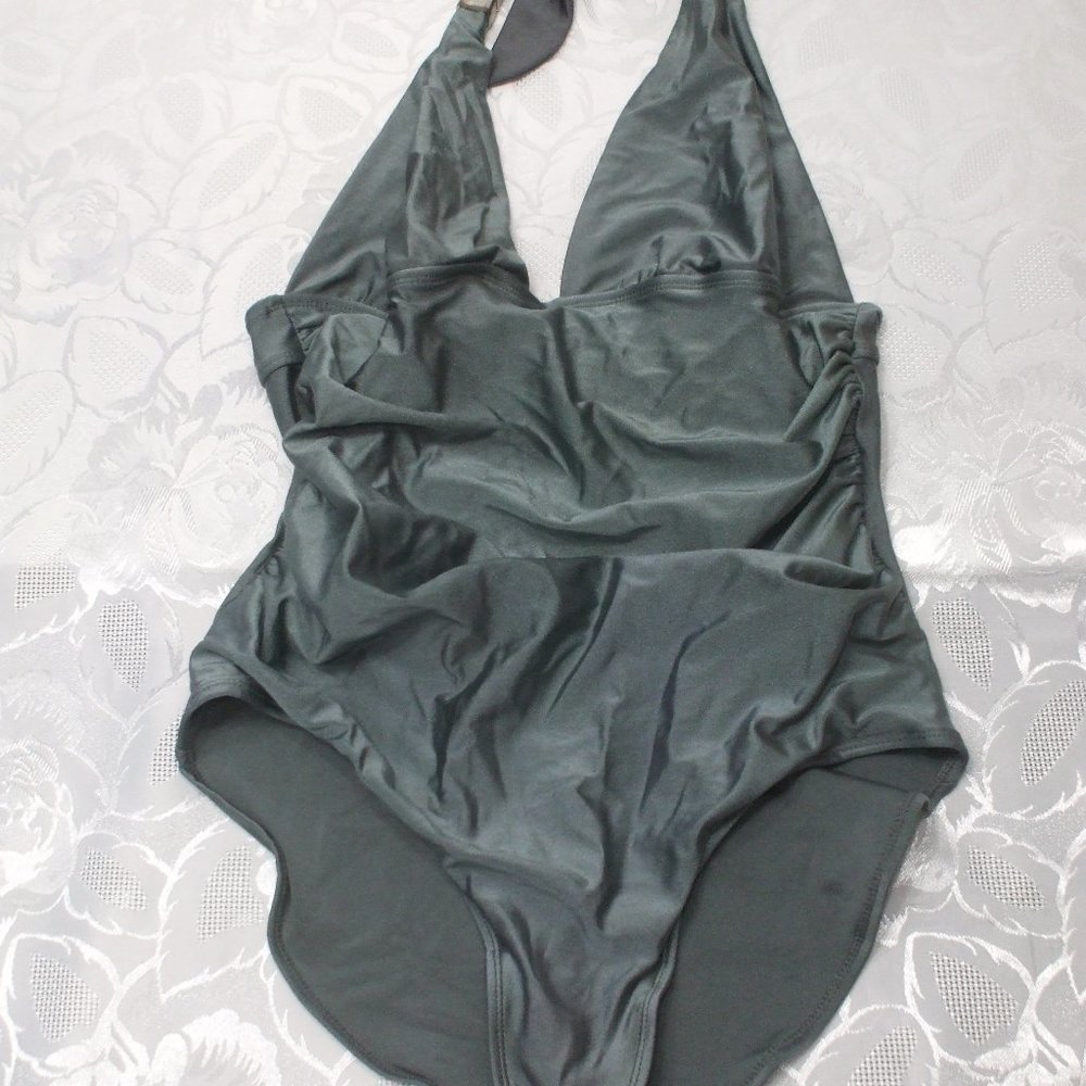 Women's Silver One Piece Bathing Suit L Size 12